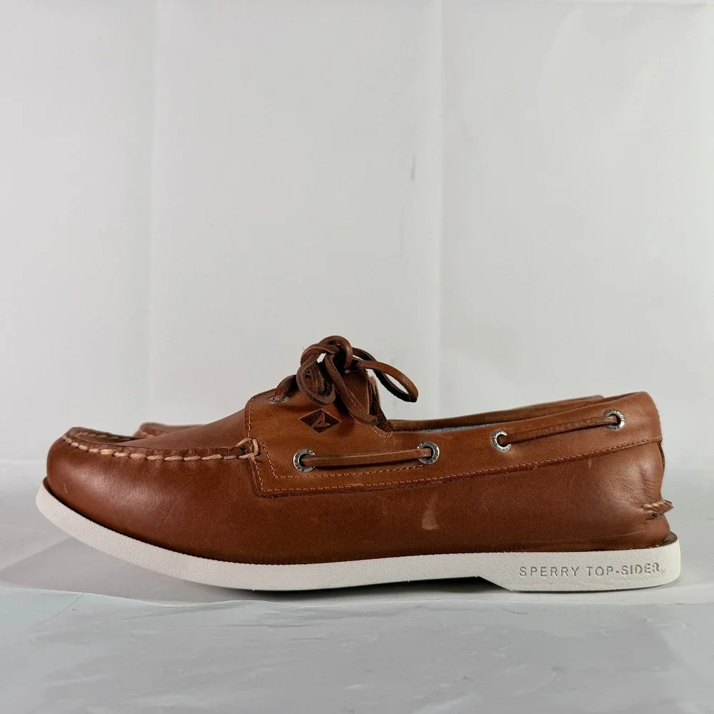 Sperry Authentic Original 2-Eye Plushwave Tan Leather Boat Shoes Mens 11 Wide